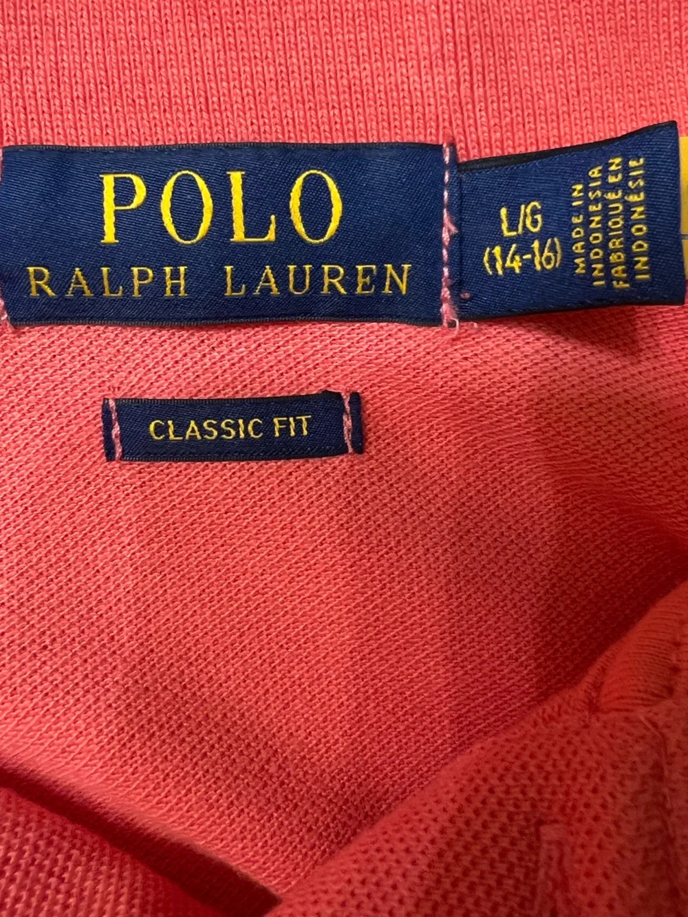 Polo Ralph Lauren Boys Classic Fit Polo Coral NWT Size L 14-16 100% Cotton